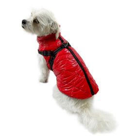 Water Resistant Puffy Vest with Built-In Harness - Red - L