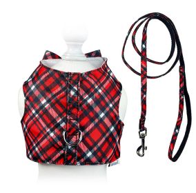 Red Plaid Harness Vest with Matching Leash - XL