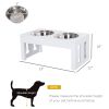 PawHut 23" Dog Bone Wooden Elevated Dog Bowl Feeding Station, White
